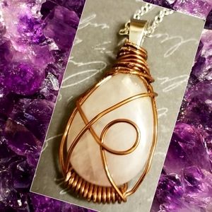 Wire wrapped white agate Stone necklace